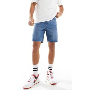 ASOS ADPT Cut Off Jean Shorts Wide Fit Mid Wash Denim Mens Size XS (29)